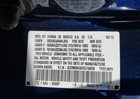 2015 Honda Cr-V Lx z USA, uszkodzony, nr VIN 3CZRM3H3XFG716978